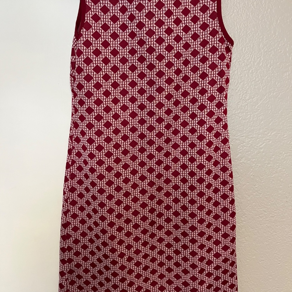 SOLD Vintage 1960s Red & White Diamond Pattern Mini Dress with Pockets - Picture 6 of 10